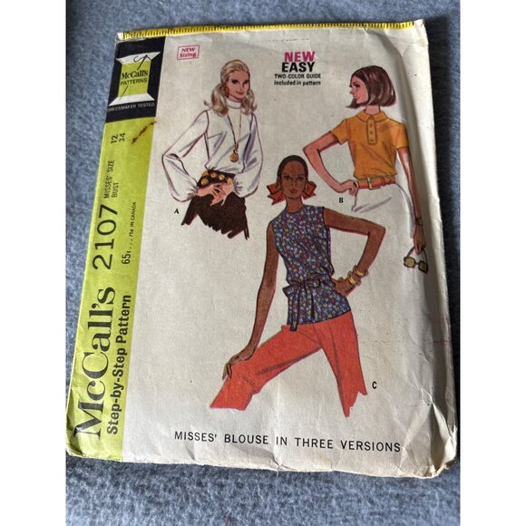 McCalls 2107 Misses Blouse Step-By-Step Pattern 1969 Sizes 12 Vintage Sewing Cra - Picture 4 of 5